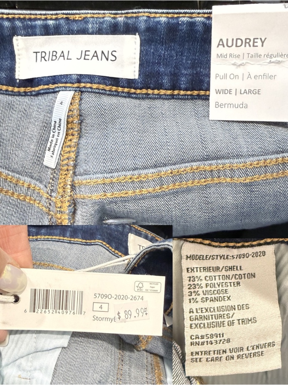 Tribal Jeans Audrey Bermuda Shorts NWT Size 4 - Picture 5 of 5